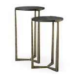 Mercana Atticus Black Wood and Antiqued Gold Metal Nesting Accent Tables (Set of 2)