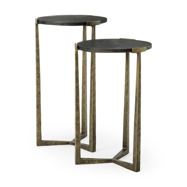 Mercana Atticus Black Wood and Antiqued Gold Metal Nesting Accent Tables (Set of 2)