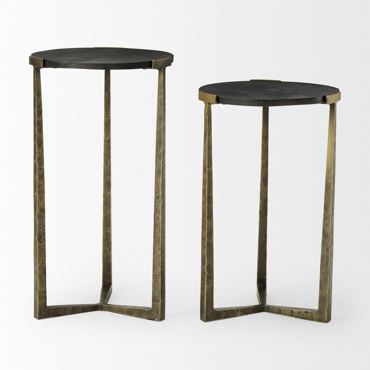 Mercana Atticus Black Wood and Antiqued Gold Metal Nesting Accent Tables (Set of 2)