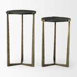 Mercana Atticus Black Wood and Antiqued Gold Metal Nesting Accent Tables (Set of 2)