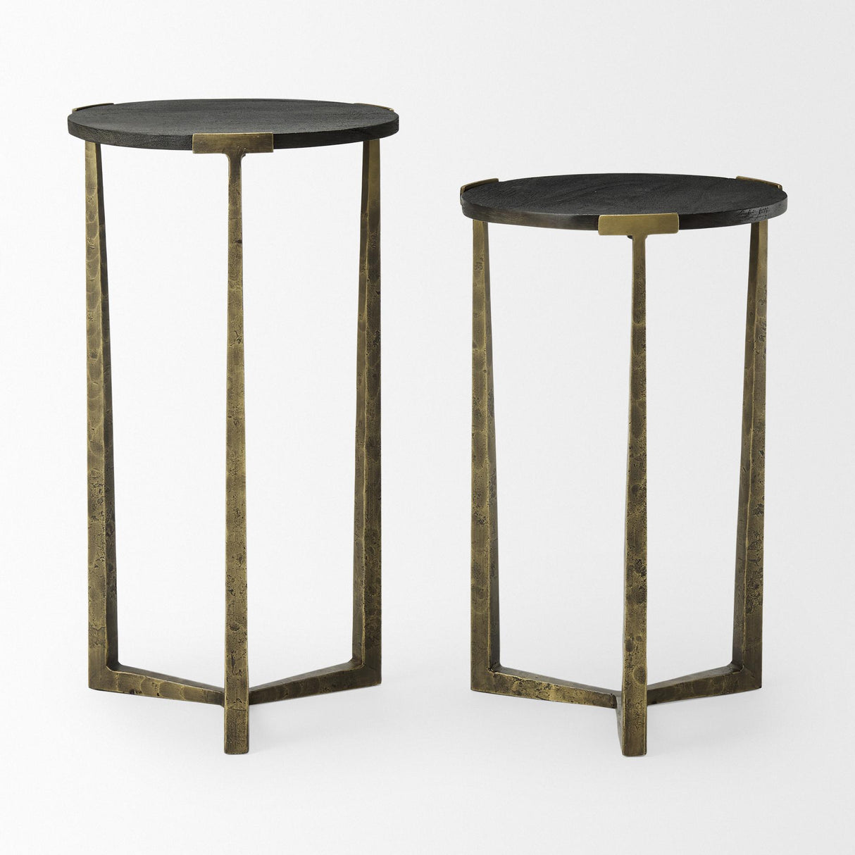 Mercana Atticus Black Wood and Antiqued Gold Metal Nesting Accent Tables (Set of 2)