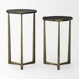 Mercana Atticus Black Wood and Antiqued Gold Metal Nesting Accent Tables (Set of 2)