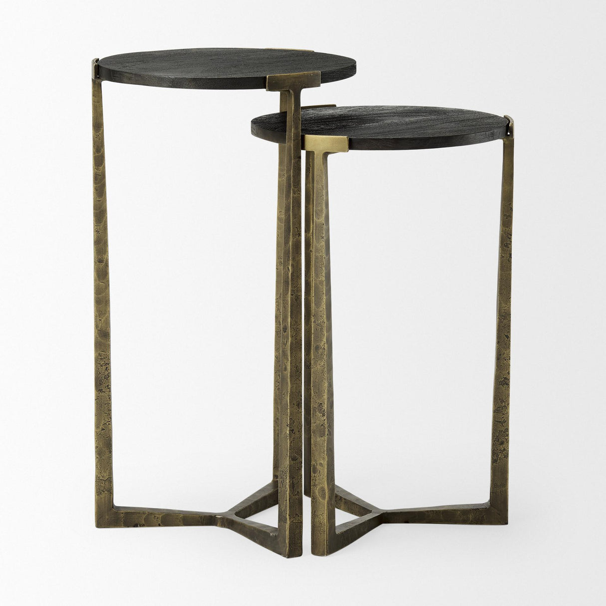 Mercana Atticus Black Wood and Antiqued Gold Metal Nesting Accent Tables (Set of 2)