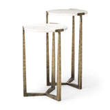 Mercana Atticus Marble and Antiqued Gold Metal Nesting Accent Tables (Set of 2)