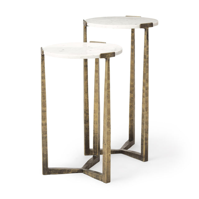 Mercana Atticus Marble and Antiqued Gold Metal Nesting Accent Tables (Set of 2)