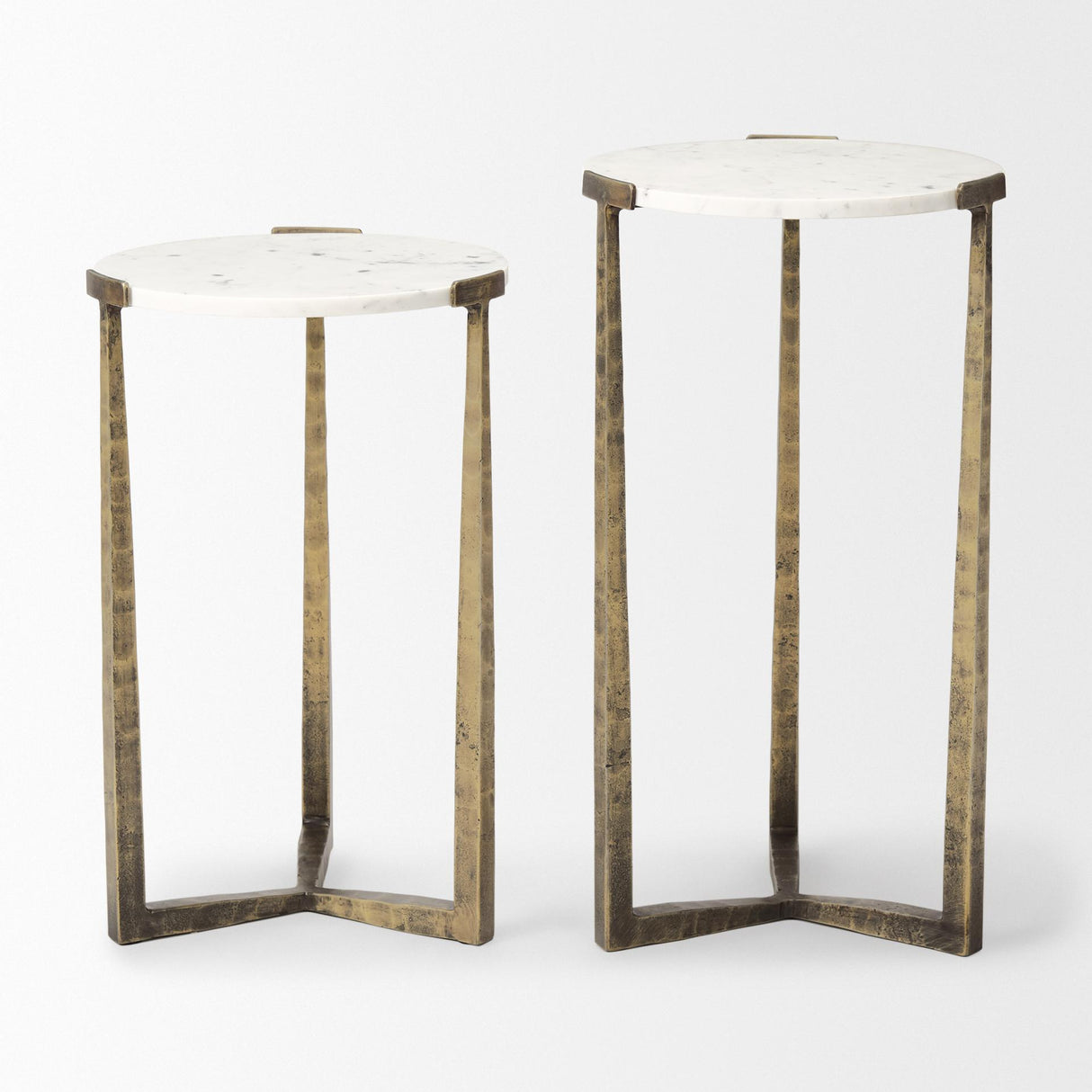 Mercana Atticus Marble and Antiqued Gold Metal Nesting Accent Tables (Set of 2)