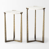 Mercana Atticus Marble and Antiqued Gold Metal Nesting Accent Tables (Set of 2)