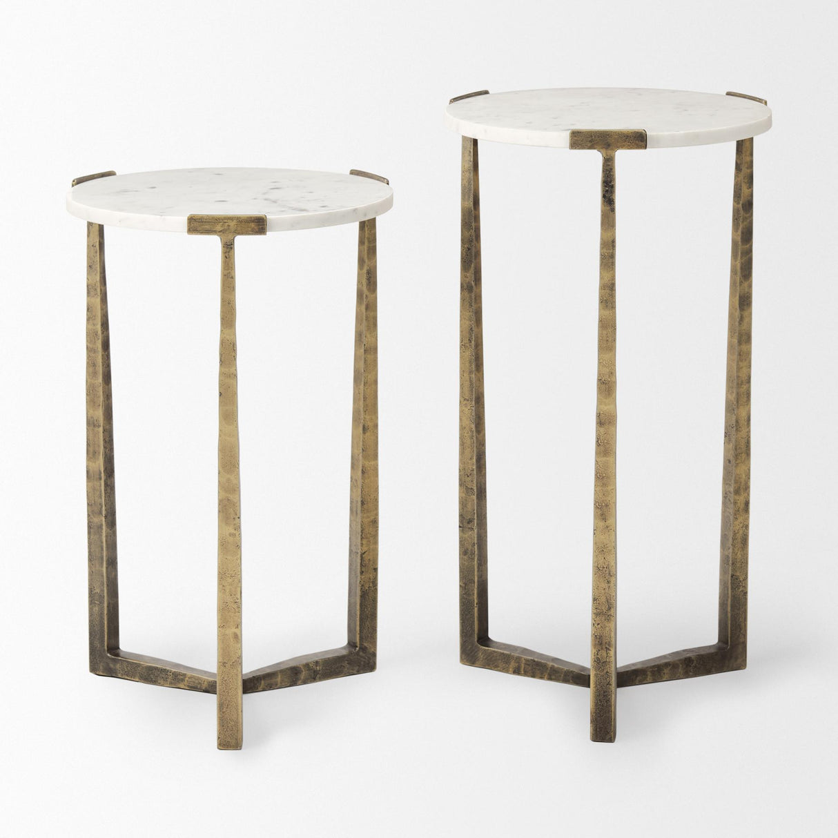 Mercana Atticus Marble and Antiqued Gold Metal Nesting Accent Tables (Set of 2)