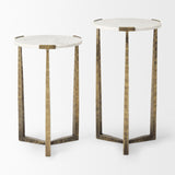 Mercana Atticus Marble and Antiqued Gold Metal Nesting Accent Tables (Set of 2)