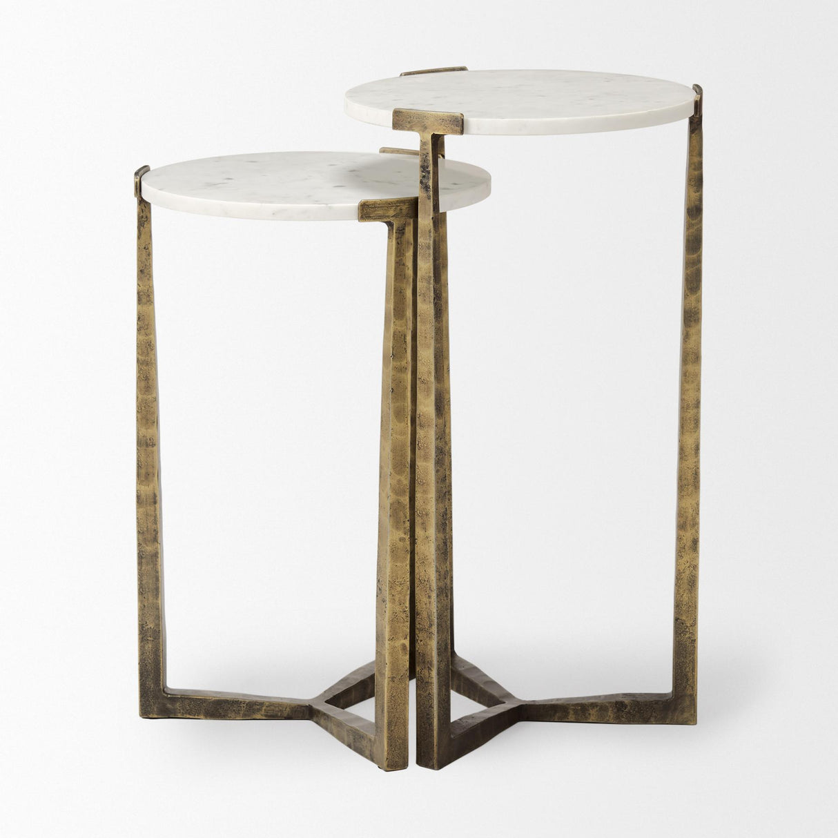 Mercana Atticus Marble and Antiqued Gold Metal Nesting Accent Tables (Set of 2)