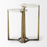 Mercana Atticus Marble and Antiqued Gold Metal Nesting Accent Tables (Set of 2)