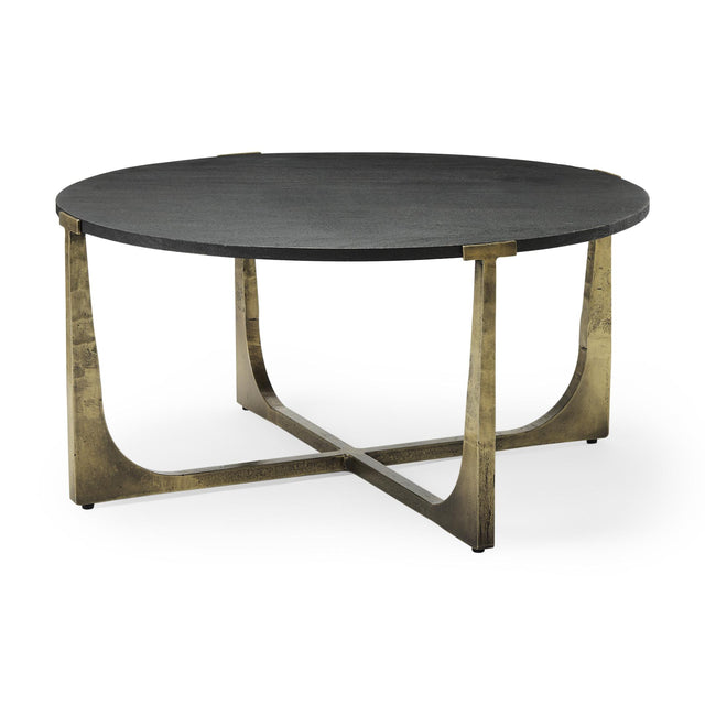 Mercana Atticus Black Wood and Antiqued Gold Metal Coffee Table