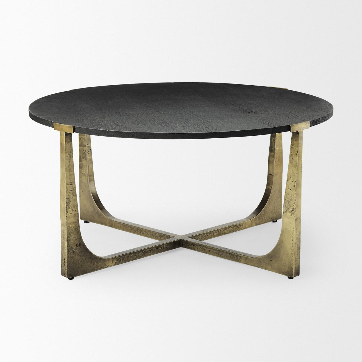 Mercana Atticus Black Wood and Antiqued Gold Metal Coffee Table