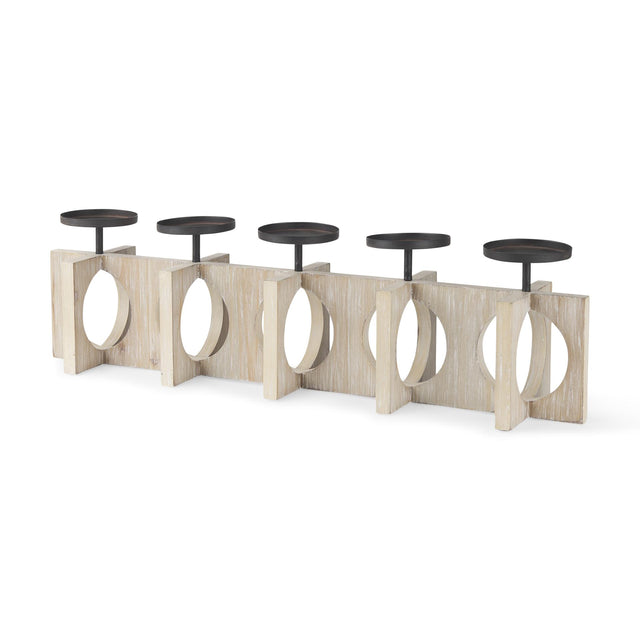 Mercana Cambie 29.0L x 6.0W x 9.0H Natural Wood W/Black Metal Candle Holders