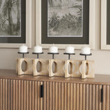 Mercana Cambie 29.0L x 6.0W x 9.0H Natural Wood W/Black Metal Candle Holders