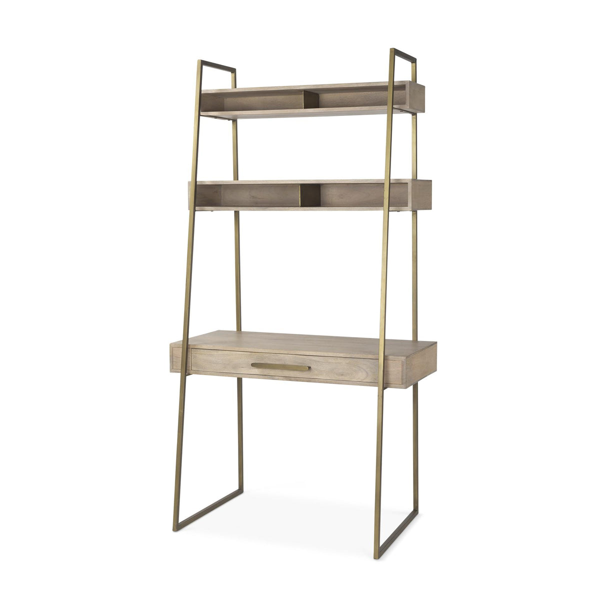 Mercana Cordell 42.0L x 25.0W x 78.0H Light Brown Wood W/Gold Metal Office Desk