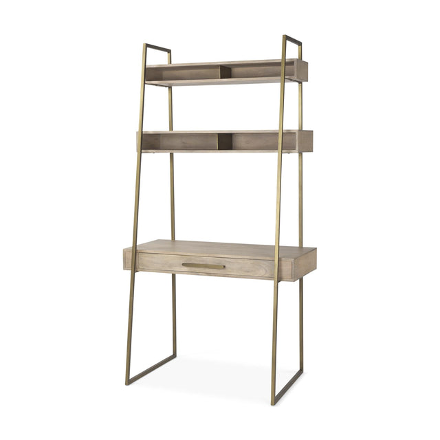 Mercana Cordell 42.0L x 25.0W x 78.0H Light Brown Wood W/Gold Metal Office Desk