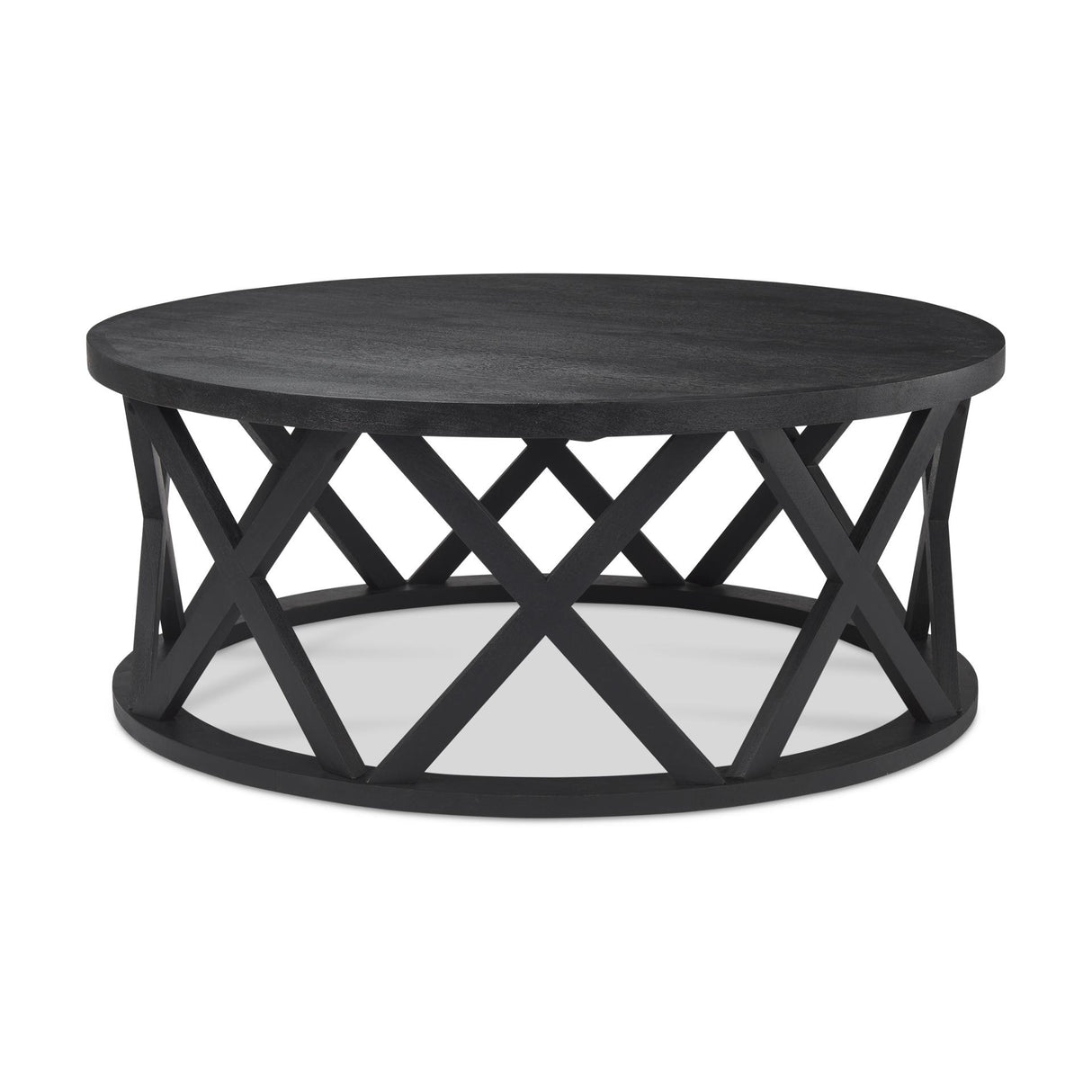 Mercana Forsey 28.0L x 45.3W x 18.0H Black Solid Wood Round Coffee Table