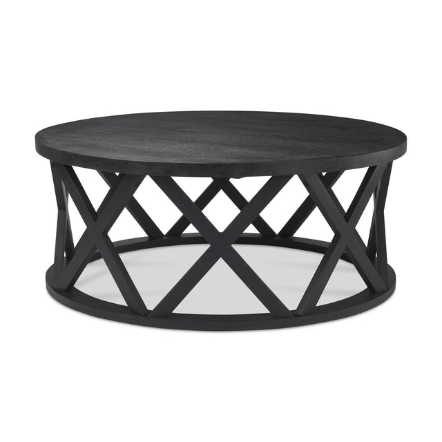 Mercana Forsey 28.0L x 45.3W x 18.0H Black Solid Wood Round Coffee Table