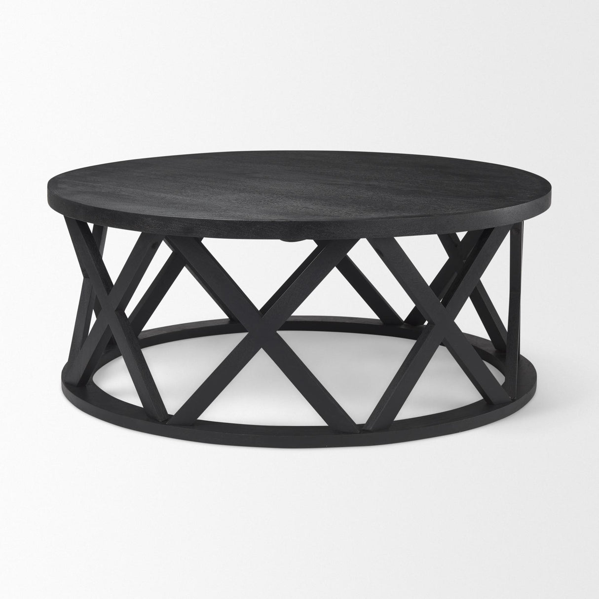 Mercana Forsey 28.0L x 45.3W x 18.0H Black Solid Wood Round Coffee Table