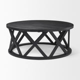 Mercana Forsey 28.0L x 45.3W x 18.0H Black Solid Wood Round Coffee Table