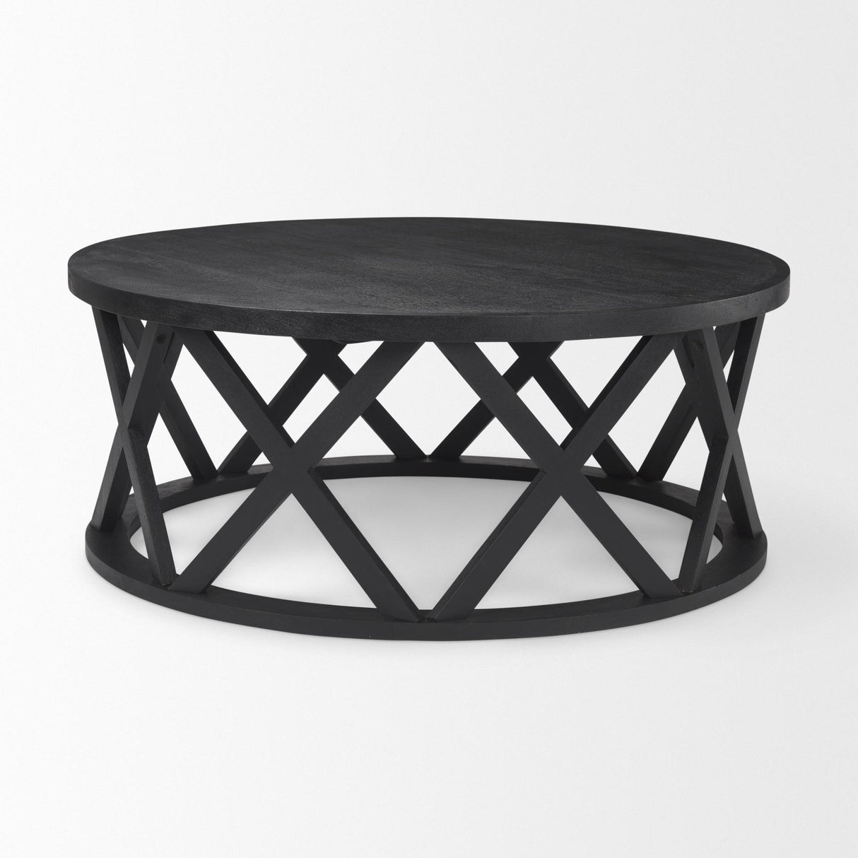Mercana Forsey 28.0L x 45.3W x 18.0H Black Solid Wood Round Coffee Table