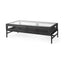 Mercana Arelius 42"L Rectangular Glass-Top Black-Brown Wood w/ Black Metal Base Display Coffee Table