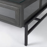 Mercana Arelius 42"L Rectangular Glass-Top Black-Brown Wood w/ Black Metal Base Display Coffee Table