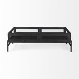 Mercana Arelius 42"L Rectangular Glass-Top Black-Brown Wood w/ Black Metal Base Display Coffee Table