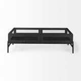 Mercana Arelius 42"L Rectangular Glass-Top Black-Brown Wood w/ Black Metal Base Display Coffee Table