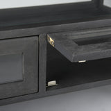 Mercana Arelius 42"L Rectangular Glass-Top Black-Brown Wood w/ Black Metal Base Display Coffee Table