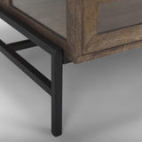 Mercana Arelius Rectangular Glass-Top Medium Brown Wood w/ Black Metal Base Display Coffee Table