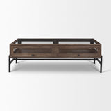 Mercana Arelius Rectangular Glass-Top Medium Brown Wood w/ Black Metal Base Display Coffee Table