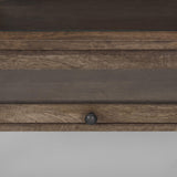 Mercana Arelius Rectangular Glass-Top Medium Brown Wood w/ Black Metal Base Display Coffee Table