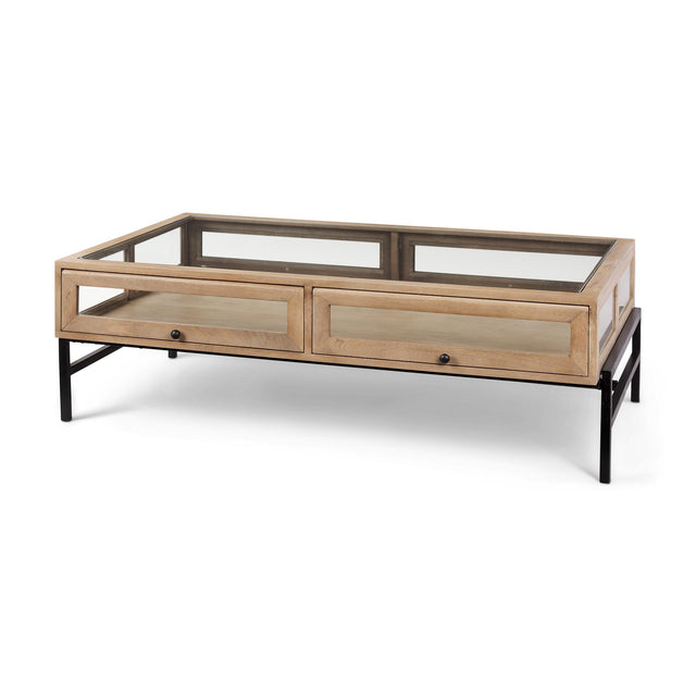 Mercana Arelius 42"L Rectangular Light Brown Wood w/ Black Metal Base Display Coffee Table