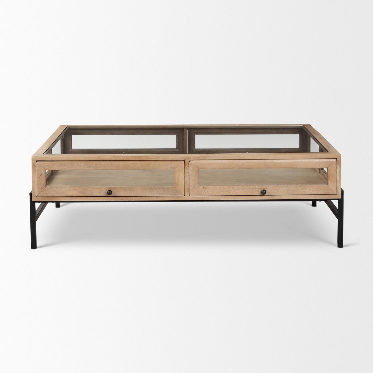 Mercana Arelius 42"L Rectangular Light Brown Wood w/ Black Metal Base Display Coffee Table