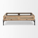 Mercana Arelius 42"L Rectangular Light Brown Wood w/ Black Metal Base Display Coffee Table