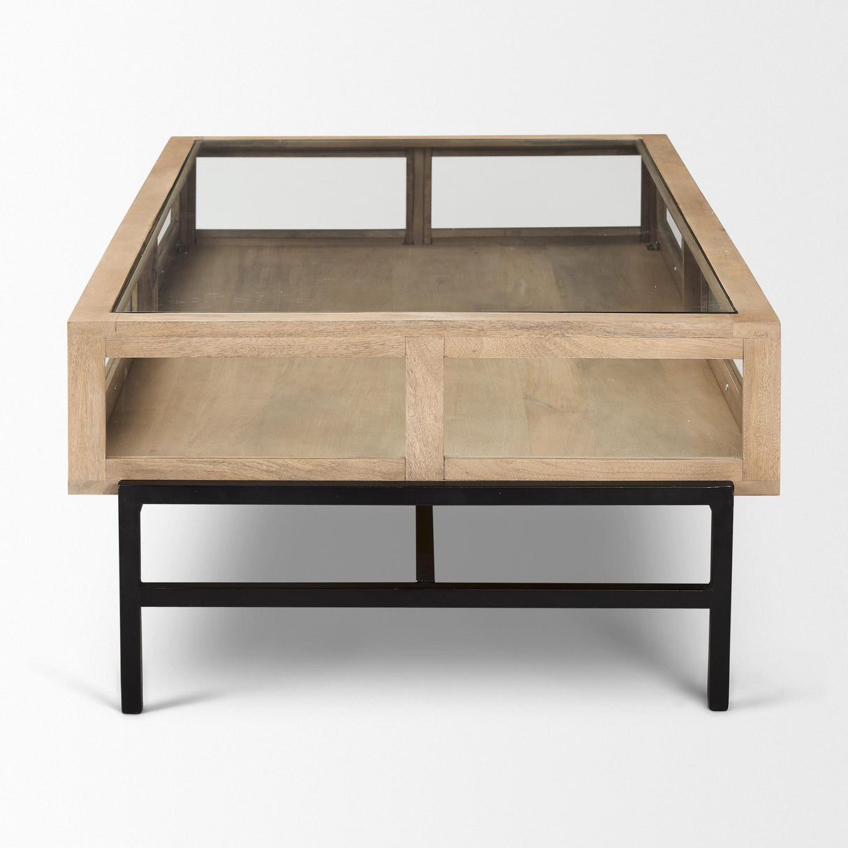 Mercana Arelius 42"L Rectangular Light Brown Wood w/ Black Metal Base Display Coffee Table