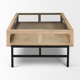 Mercana Arelius 42"L Rectangular Light Brown Wood w/ Black Metal Base Display Coffee Table