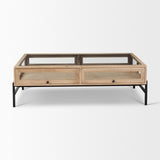 Mercana Arelius 42"L Rectangular Light Brown Wood w/ Black Metal Base Display Coffee Table
