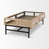 Mercana Arelius 42"L Rectangular Light Brown Wood w/ Black Metal Base Display Coffee Table
