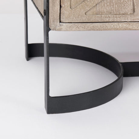 Mercana Rivien Brown Solid Wood W/Black Metal Frame 2 Door Accent Cabinet