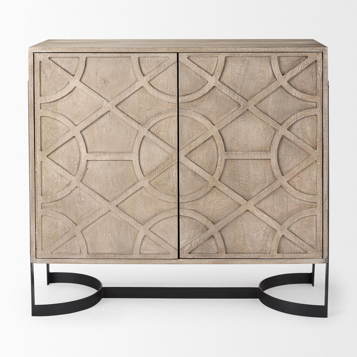 Mercana Rivien Brown Solid Wood W/Black Metal Frame 2 Door Accent Cabinet