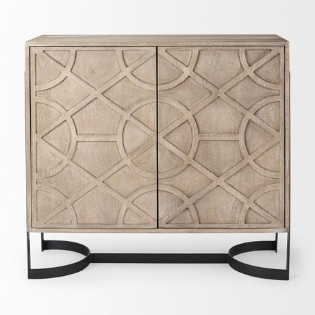 Mercana Rivien Brown Solid Wood W/Black Metal Frame 2 Door Accent Cabinet