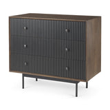 Mercana Grace 35.5L x 18.0W x 31.0H Medium Brown Wood W/Black Metal Frame 3 Drawer Accent Cabinet