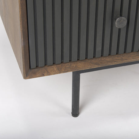 Mercana Grace 35.5L x 18.0W x 31.0H Medium Brown Wood W/Black Metal Frame 3 Drawer Accent Cabinet