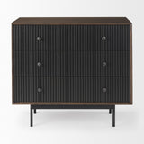 Mercana Grace 35.5L x 18.0W x 31.0H Medium Brown Wood W/Black Metal Frame 3 Drawer Accent Cabinet