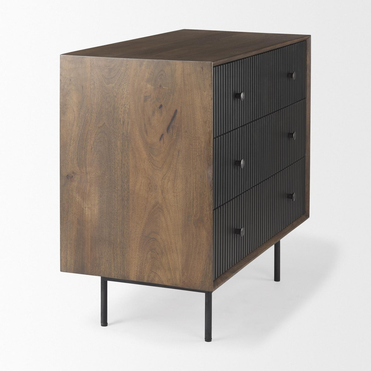 Mercana Grace 35.5L x 18.0W x 31.0H Medium Brown Wood W/Black Metal Frame 3 Drawer Accent Cabinet