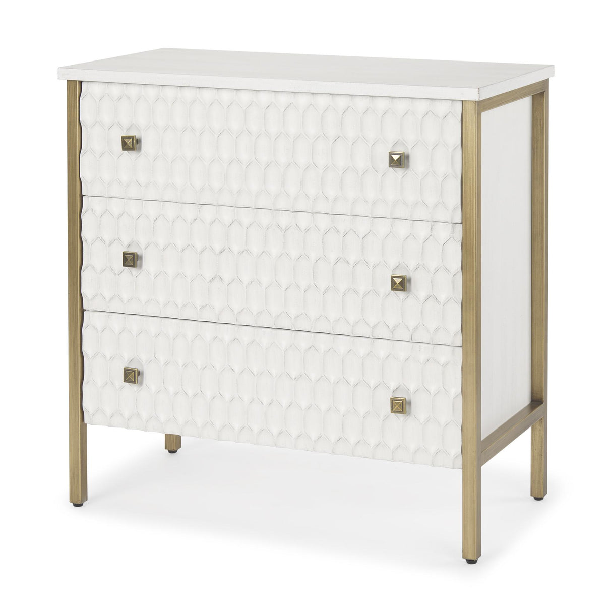 Mercana Savannah White Fir Veneer w/ Gold Metal 3-Drawer Accent Cabinet