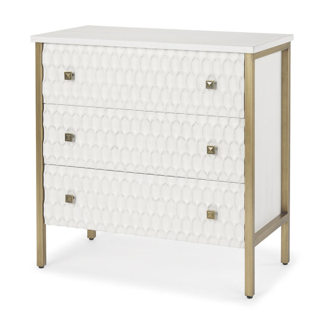 Mercana Savannah White Fir Veneer w/ Gold Metal 3-Drawer Accent Cabinet